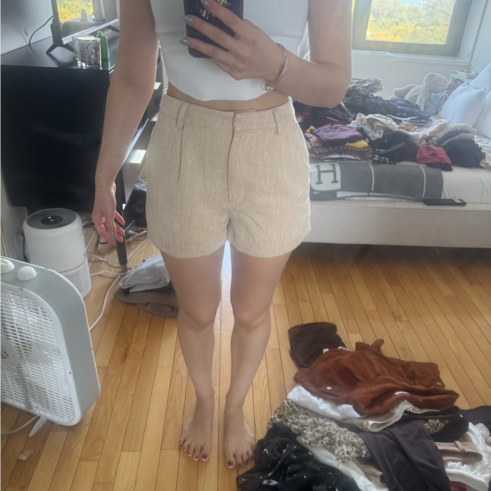 High Waist Beige Women's Shorts